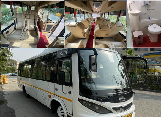 16 seater sml isuzu ultra luxury coach with toilet washroom fridge on rent in delhi