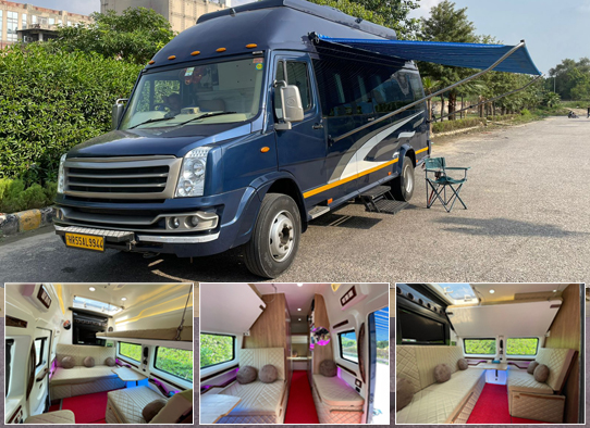8 seater luxury caravan with toilet washroom kitchen sofa bed on rent in delhi