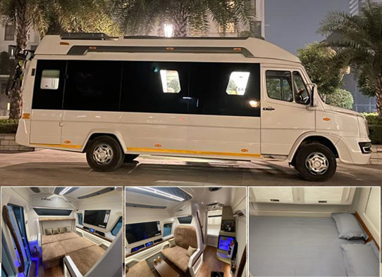 6 seater premium caravan with toilet washroom kitchen sofa bed on rent in delhi